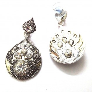 Silver Oxidized Earrings Jhumka Ethnic Imitation Jewelry - Dangle Drop Long EA6